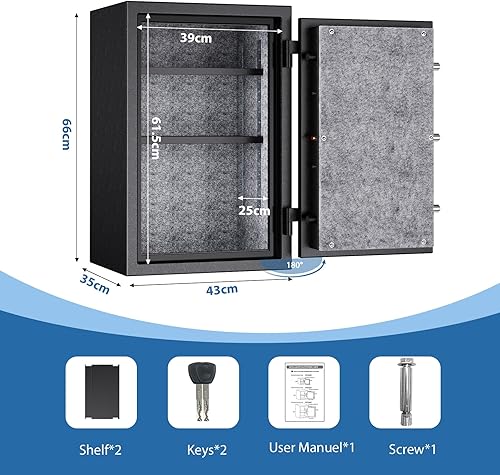 Miniatura 8 de WASJOYE Caja de seguridad biométrica ignífuga  3.3 pies cúbicos de seguridad de huellas dactilares con bloqueo de teclado digital y sistema de