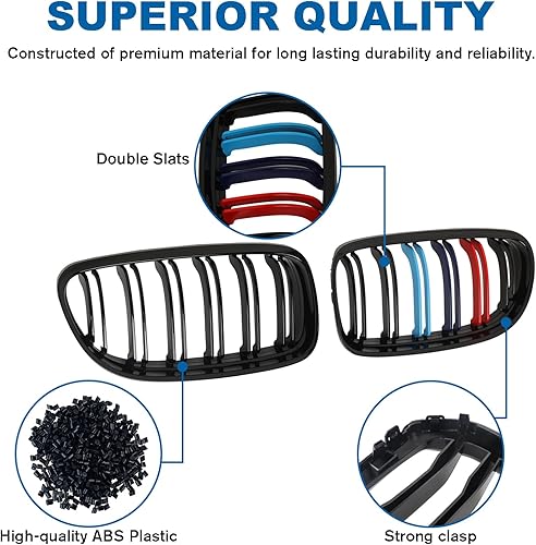 Miniatura 138 de Rejilla frontal negra brillante compatible con BMW Serie 3 G20 2019 2020 2021 2022 316i 318i 320i 328i 330i 330i 335i 340i Doble lamas negro