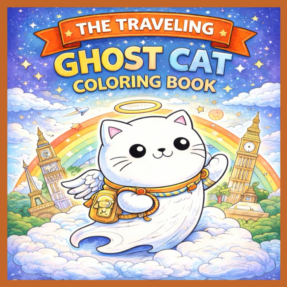 The Traveling Ghost Cat Coloring Book: Cute Adventures Around the World