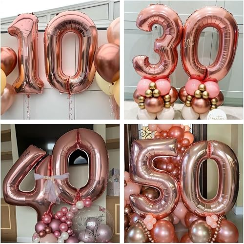 Miniatura 6 de Globos de oro rosa con el número 40, globos gigantes grandes de 40 pulgadas, globos de aluminio de Mylar de oro rosa 40 para fiesta de cumpleaños,