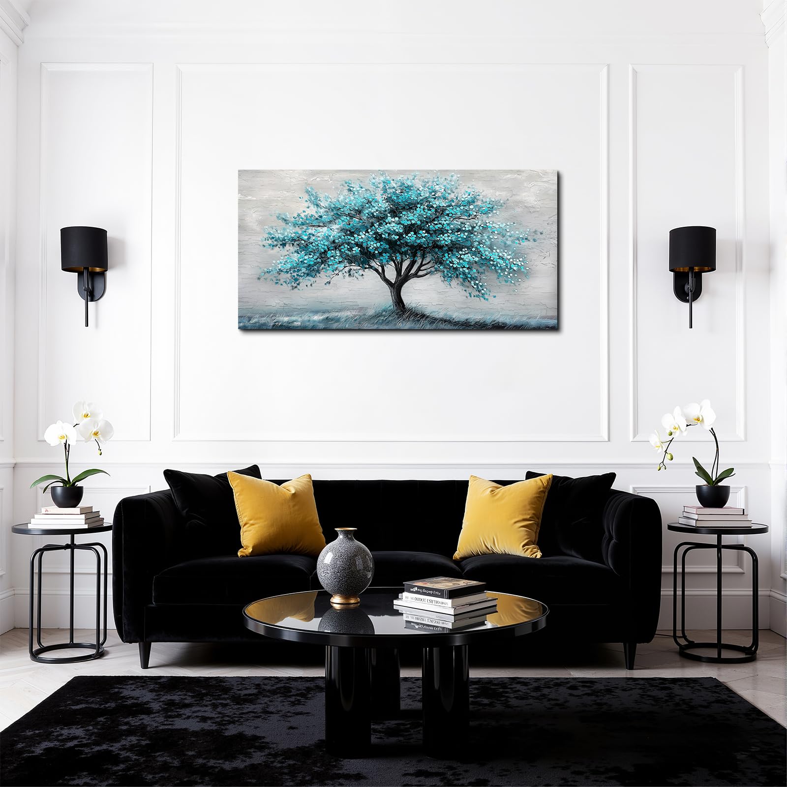 SERIMINO Natürliche Wandbilder Baum des Lebens Leinwand Bilder 73x146 cm | Lebensbaum Wanddeko, Hd Druck, Massivholzrahmen, Feine Leinwand, Diverse Größen, Einfache Montage, Geschenk