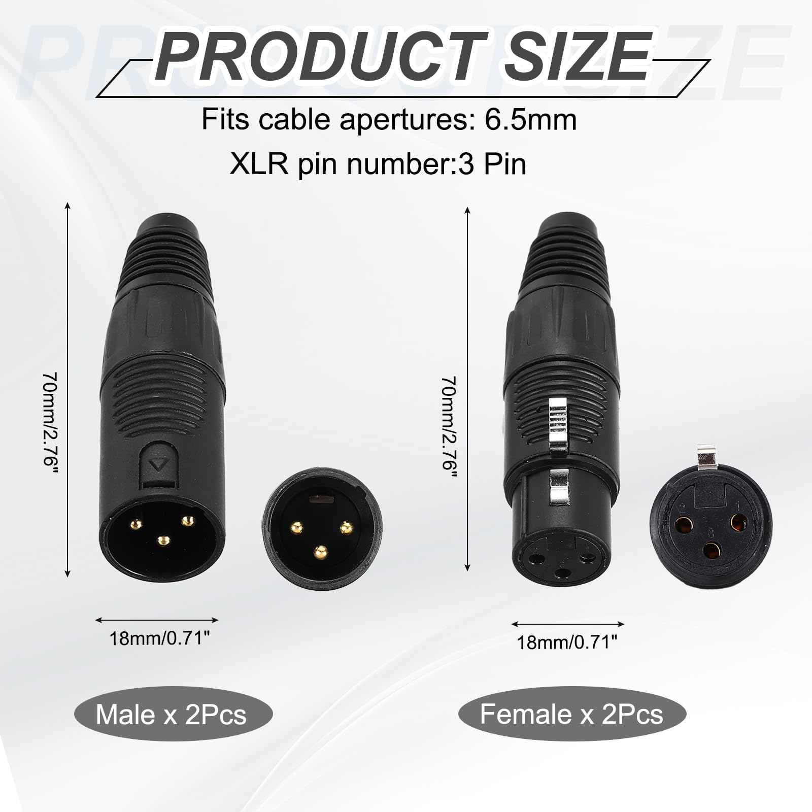 QUARKZMAN 4 Szt XLR 3-pinowe złącze, wtyk męski żeński złącze kabla mikrofonu jack XLR końcówki audio gniazdo mikrofonu, czysta czerń