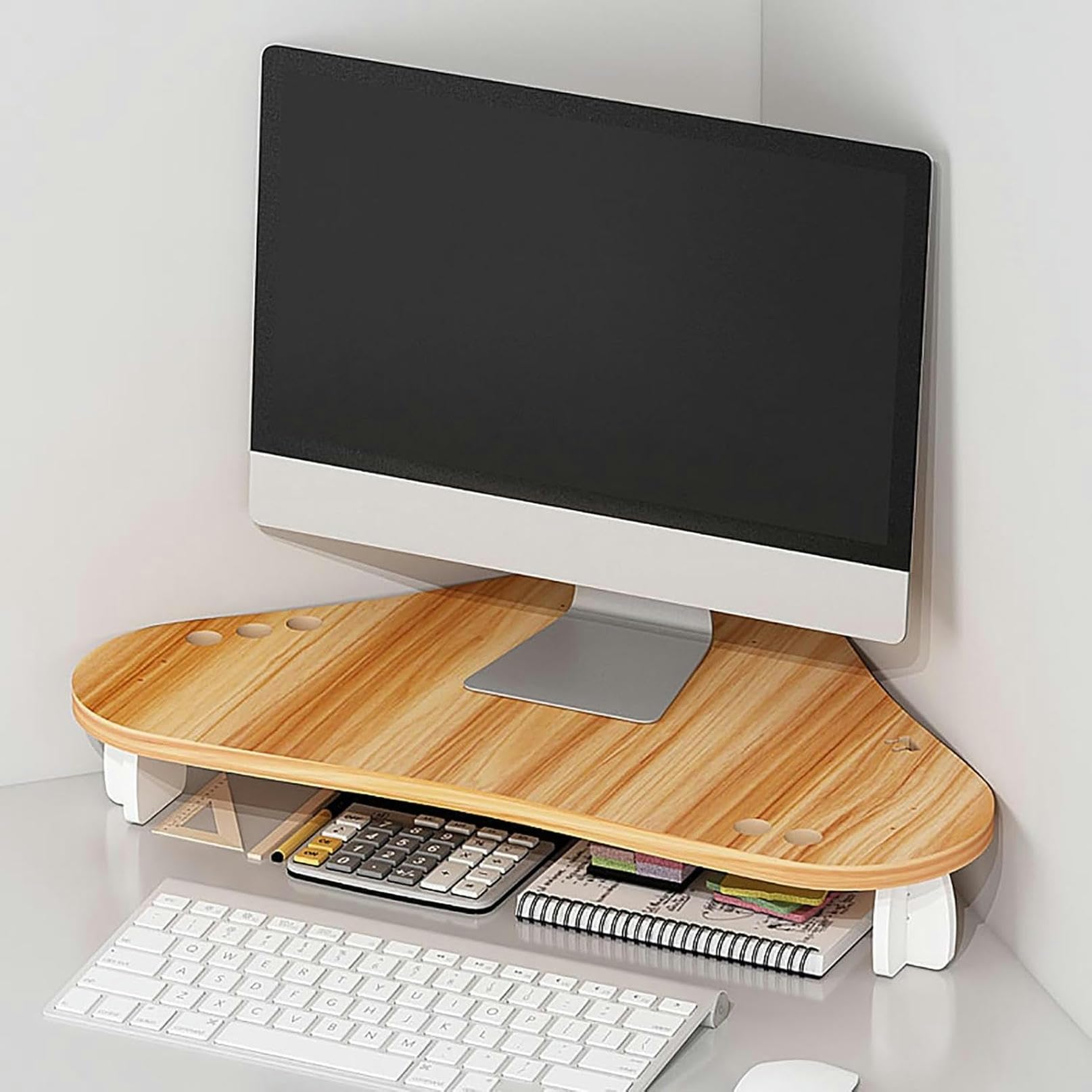 SDGcfgjW corner desks， Corner Monitor Stand Computer Riser with Pen Holders & Cable Holes, Sturdy Desk Shelf