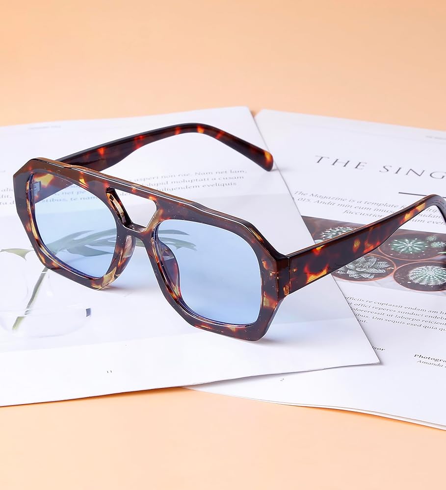 happy❁︎favori  Amazon.com: SDINM Trendy Blue Aviator Sunglasses for Women