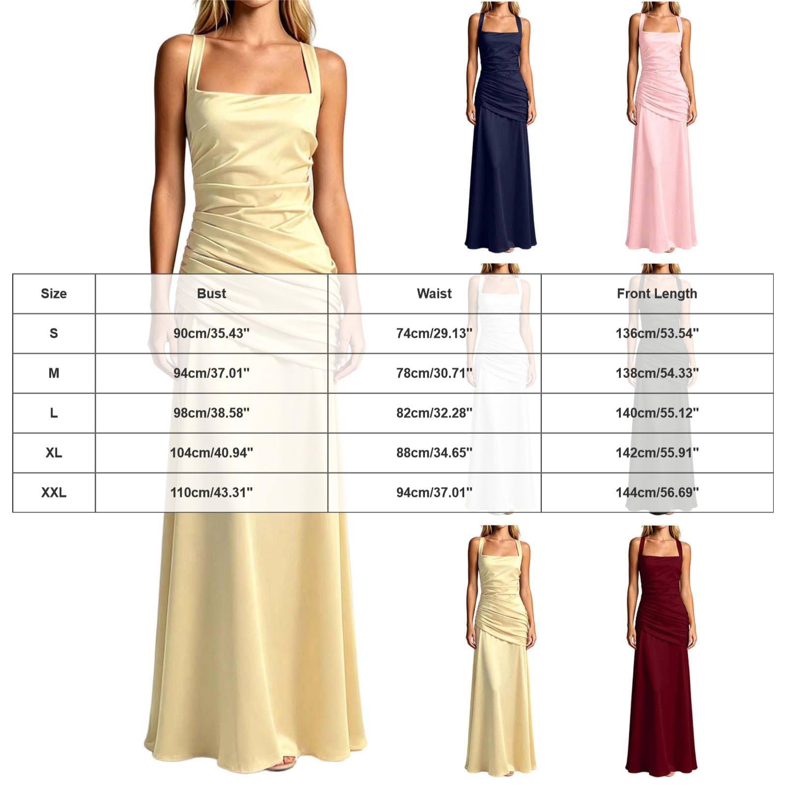 Vestido de dama de honor con tirantes delgados, plisado, línea A, vestido de noche, escote cuadrado, espalda descubierta, boda, baile de graduación