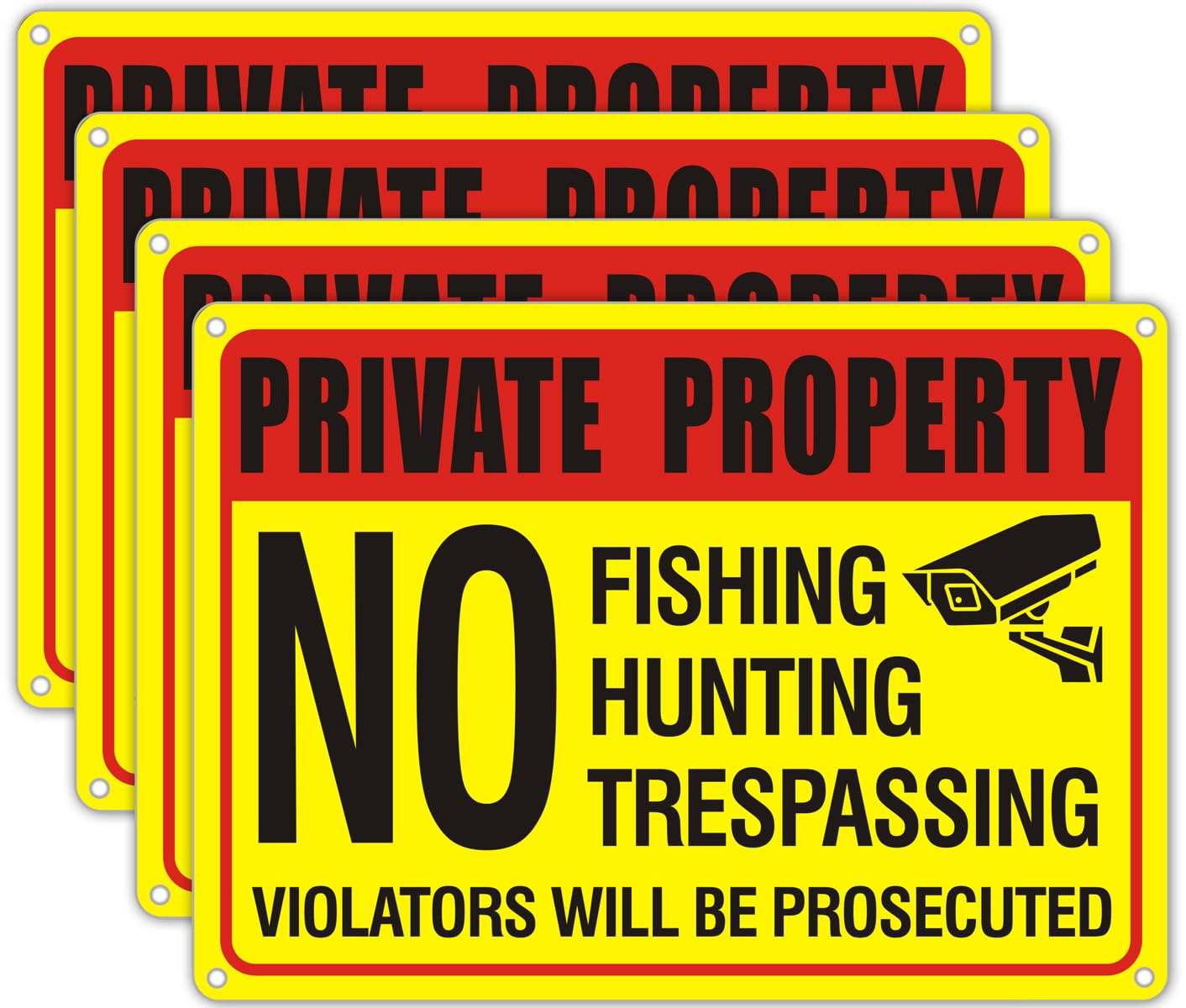 (4 Pack) Private Property No Trespassing No Hunting No Fishing Sign, No Trespassing No hunting signs,14x10 inches Reflective Aluminum Metal Warning