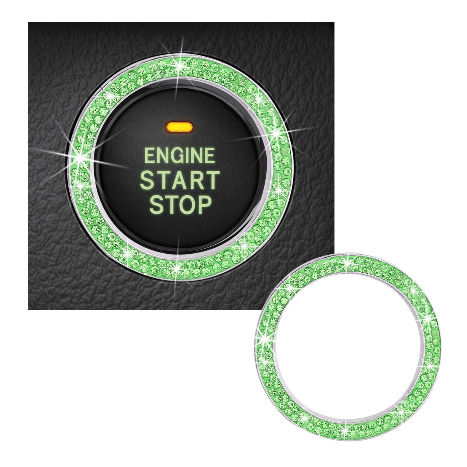 Kewucn Bling Crystal Double Rhinestone Car Engine Start Decoration Ring, Sparkling Push Start Button Sticker, Key Ignition & Knob Ring Decoration,
