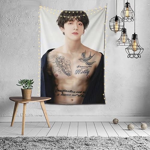 zyqubaw Tapiz Jungkook con bandera de estrella, cartel para colgar en la pared, póster para dormitorio, sala de estar, decoración de dormitorio