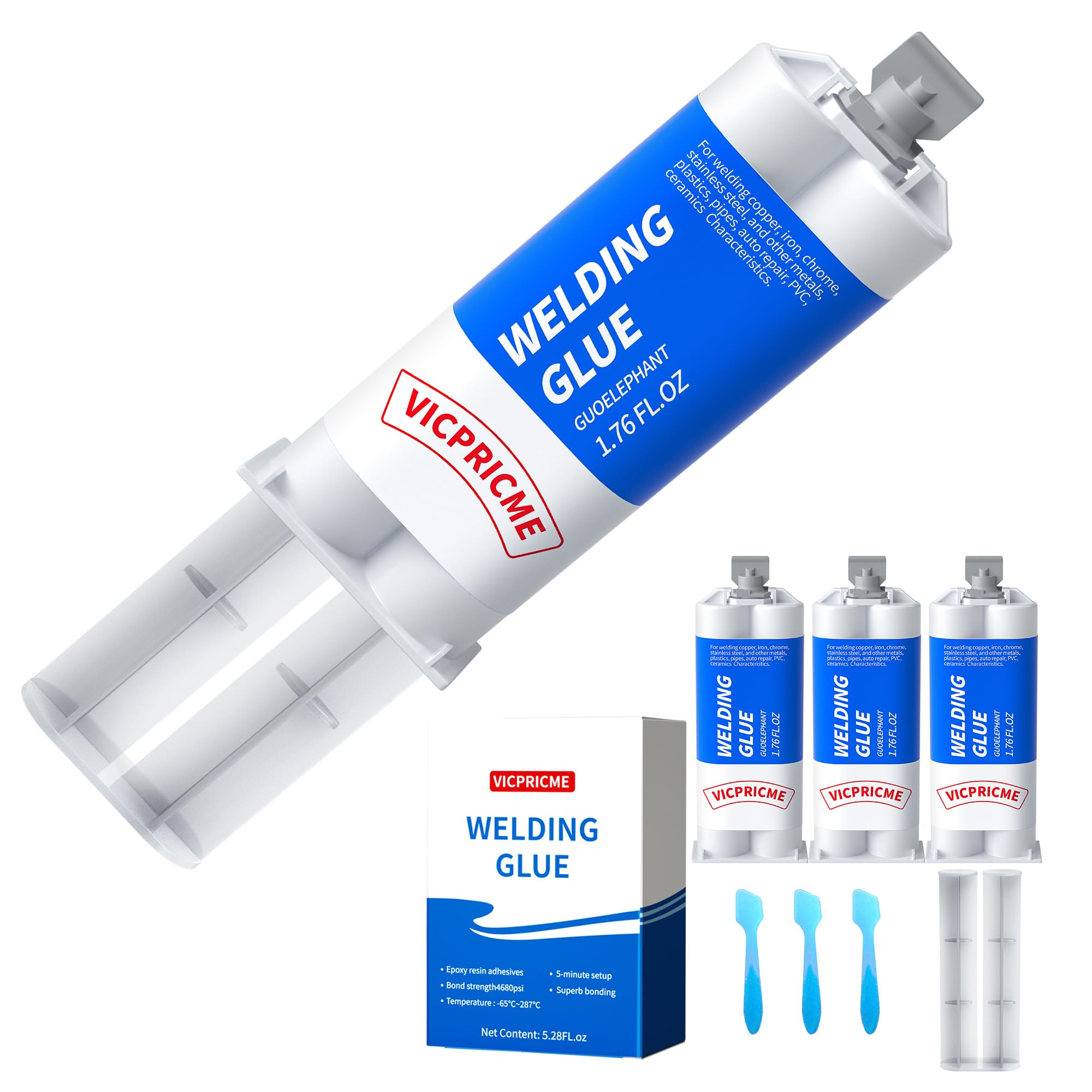 Metal Glue, 1.76 oz Automotive Glue Heavy Duty Waterproof, Weld Fill Cast Plastic, Wood, Ceramic, Stainless Steel, Cement, Outdoor Fence Repair, High