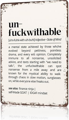 FANPOK Funny Vintage Metal Sign Unfuckwithable Definition Poster Wall Art for Home Living Room Office Bar Decor 8X12inch