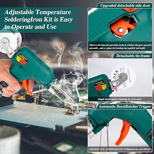 Miniatura 5 de Kit de pistola de soldadura  Kit de soldador con temperatura ajustable de 356.0-968.0 F, botón de encendidoapagado, pistola de soldadura de calor