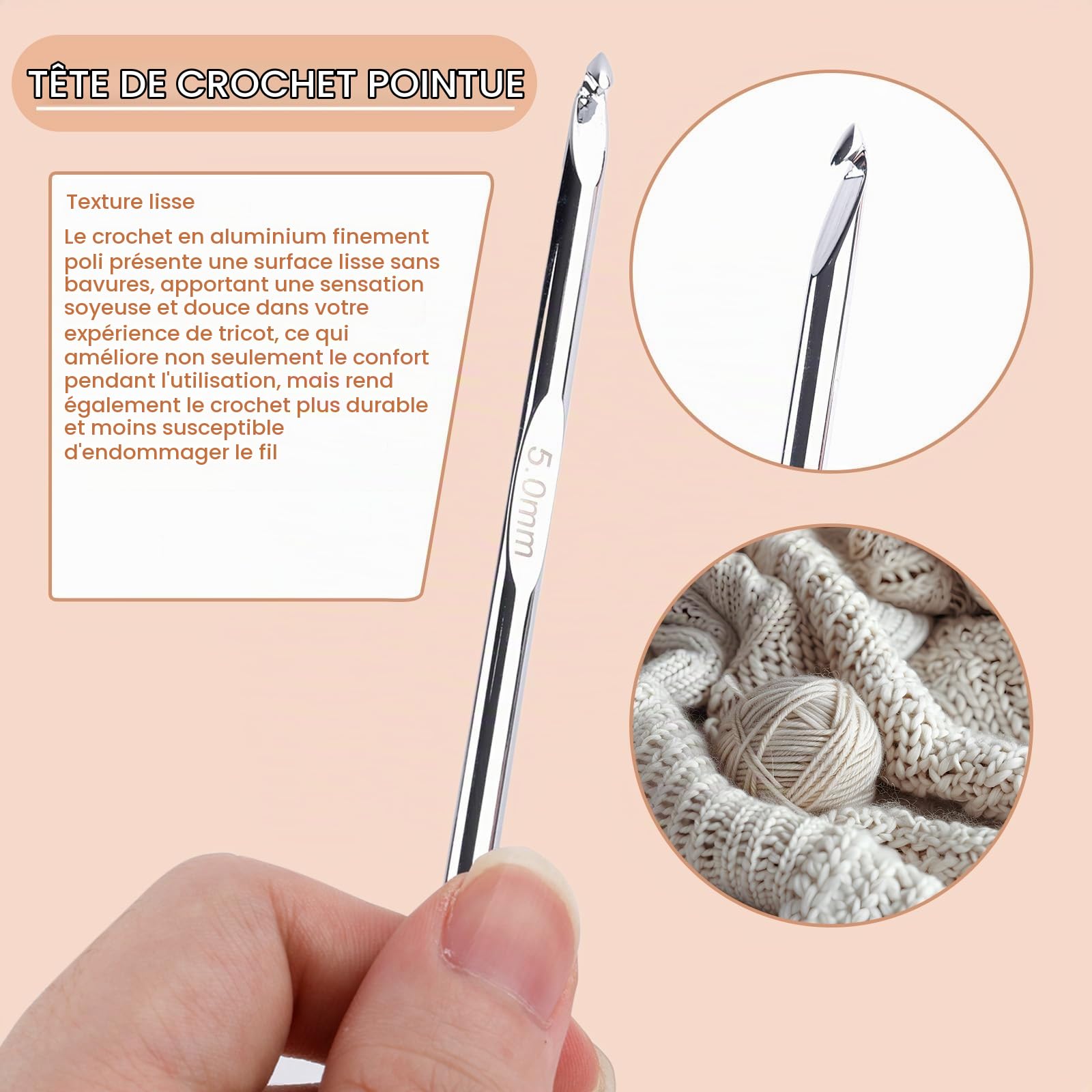 Gosknor Crochet Tunisien avec Cable, en Aluminium Aiguilles à Tricoter Interchangeables Tricot Kit 3 mm-10 mm Crochets Longs avec Étui pour Projets de Tissage Tricot et de Crochet