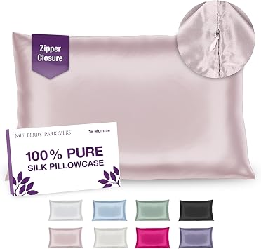 Mulberry Park 100% Silk Pillowcase - 19 Momme, Grade 6A Mulberry Silk - Hidden Zipper Closure - Pink/Standard 20 x 26