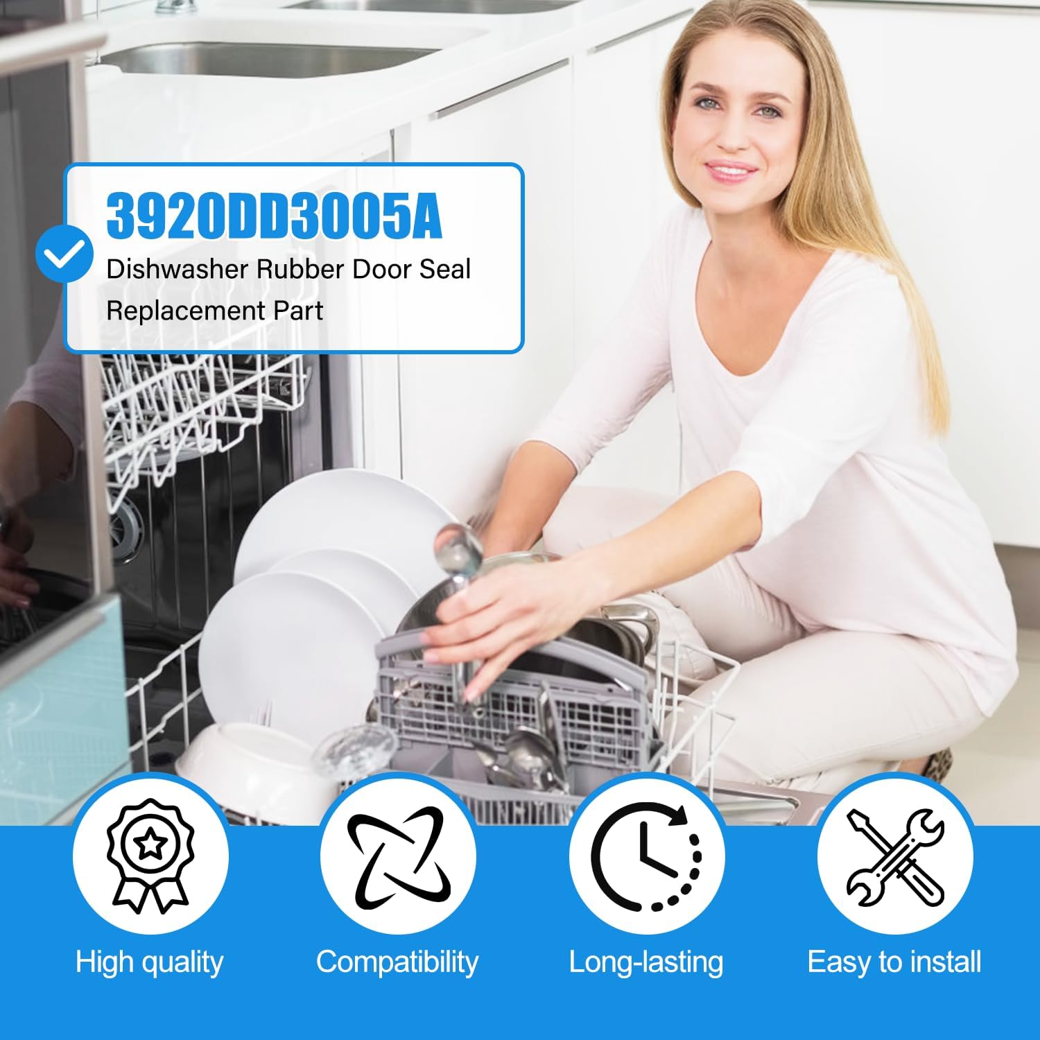 Upgrade 3920DD3005H Dishwasher Door Seal Gasket Replacement 3920DD3005A For LG Dishwasher Parts, For Kenmore Dishwasher Door Seal LDF7774ST LDF5545SS, 3920DD3005H Plastic Door Gasket-High Elasticity