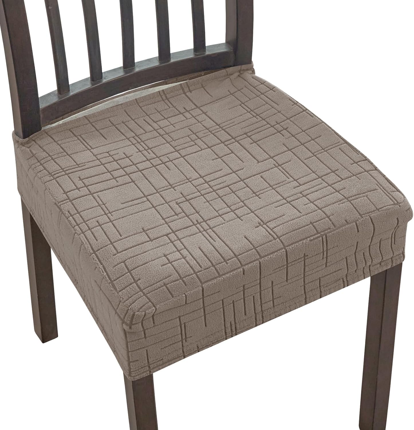 KRFOONN Stretch Seat Covers for Dining Room Chairs Set of 6 Jacquard No Rear Chair Covers Kitchen Chair Cover Removable Washable Chairs Seat Cushion Cover Chair Seat Slipcovers Protector, Khaki