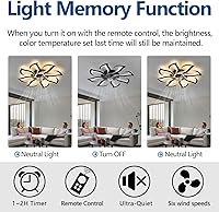 Vista 2 de Modern Ceiling Fan with Lights and Remote Control, 32" Black Flush Mount Fan with 3 Light Colors, 6 Speeds, Low Profile for Kitchen and Bedroom