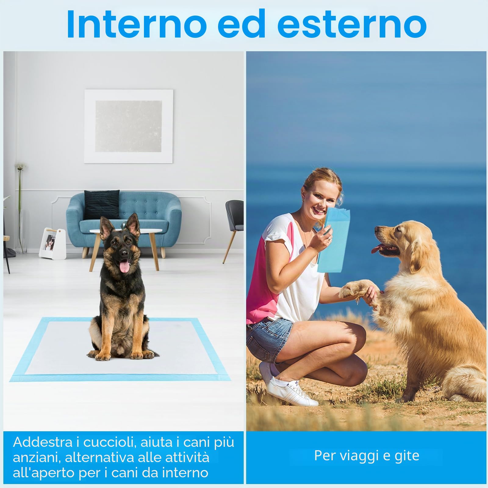 60 Pezzi Tappetini Igienici per Cani, 90 x 60cm Traverse Cani, 5 Strati Tappetini Assorbenti per Cani, Tappetini Cane Superficie ad Asciugatura Rapida