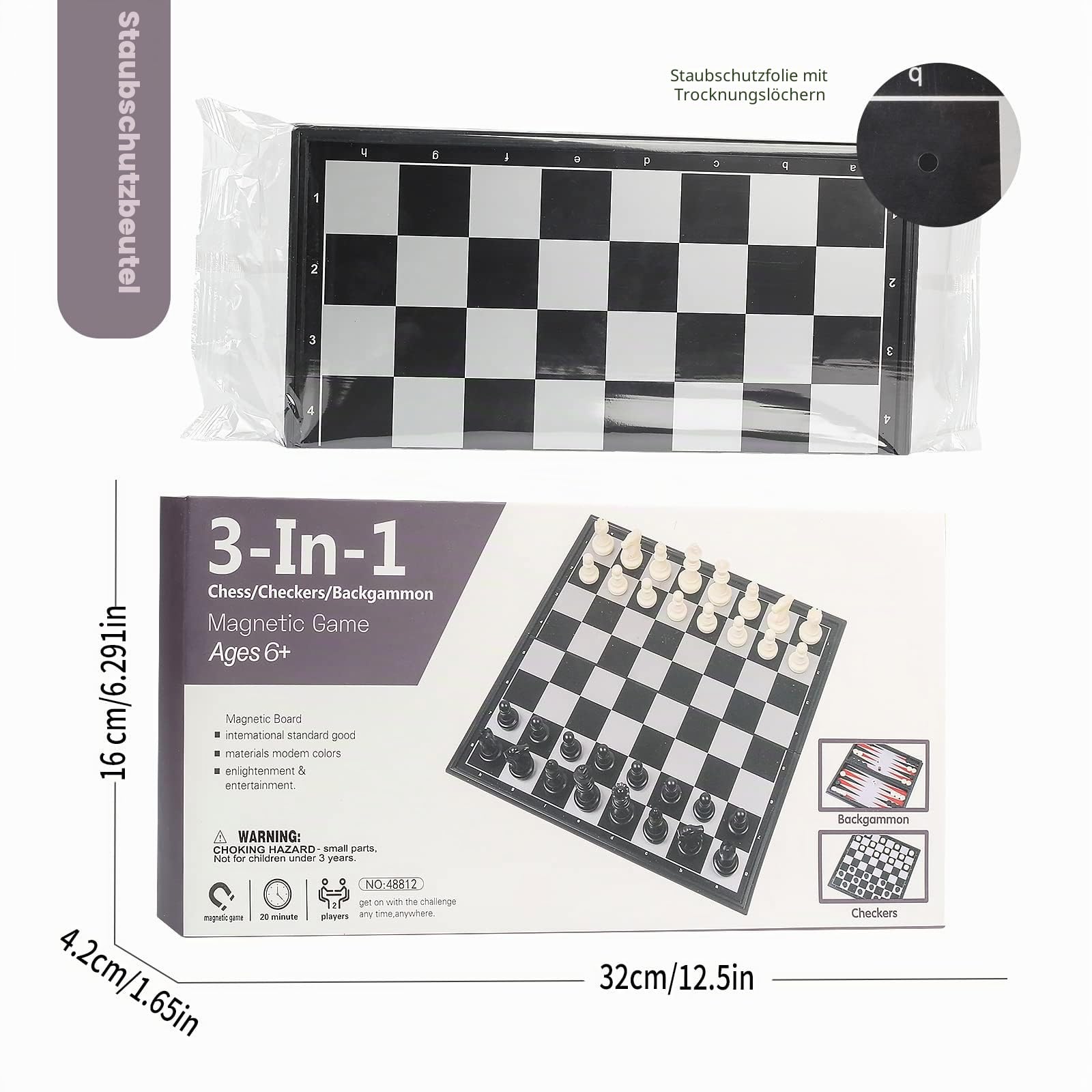 Andux Faltbares Magnetisches 3-in-1-Brettspiel-Set CXYXQ-02 (L)