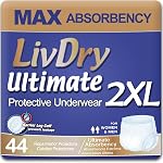 LivDry Ultimate Adult Incontinence Underwear, High Absorbency, Leak Cuff Protection (XX-Large (44 Count))