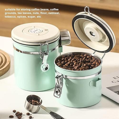 Miniatura 5 de Recipiente de café hermético de 50 onzas, grande, de acero inoxidable, con cuchara y tapa hermética, recipientes para granos de café para granos,