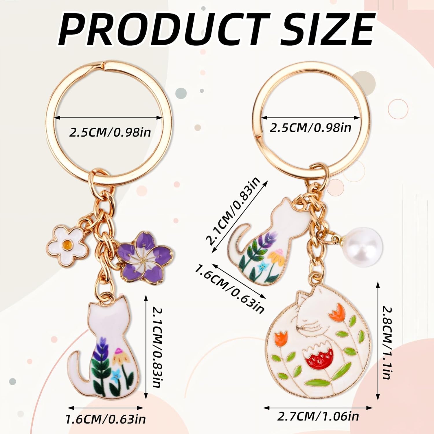2pcs Kawaii Cat Key Chains, Enamel Flower Keyring Japanese Keyring Garden Decoration White Cats Keychain Cute Bag Charms for Garden Cat Lovers - Image 2