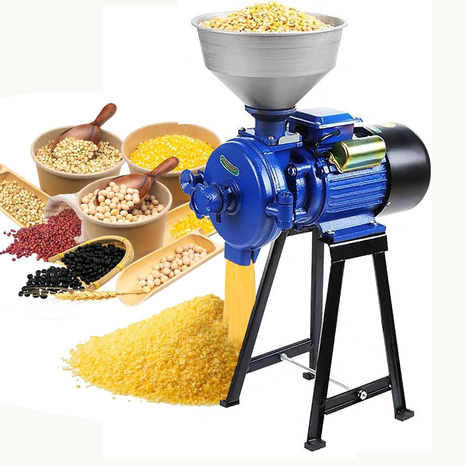 Macina Mais 3000 W, Macina Mais Domestico 220 V Con Imbuto In Alluminio E Dischi In Acciaio, Macinazione 1400 R/min Di Grani Piccoli a Secco E Umido, Spessore Regolabile Per Mangime Per Grano
