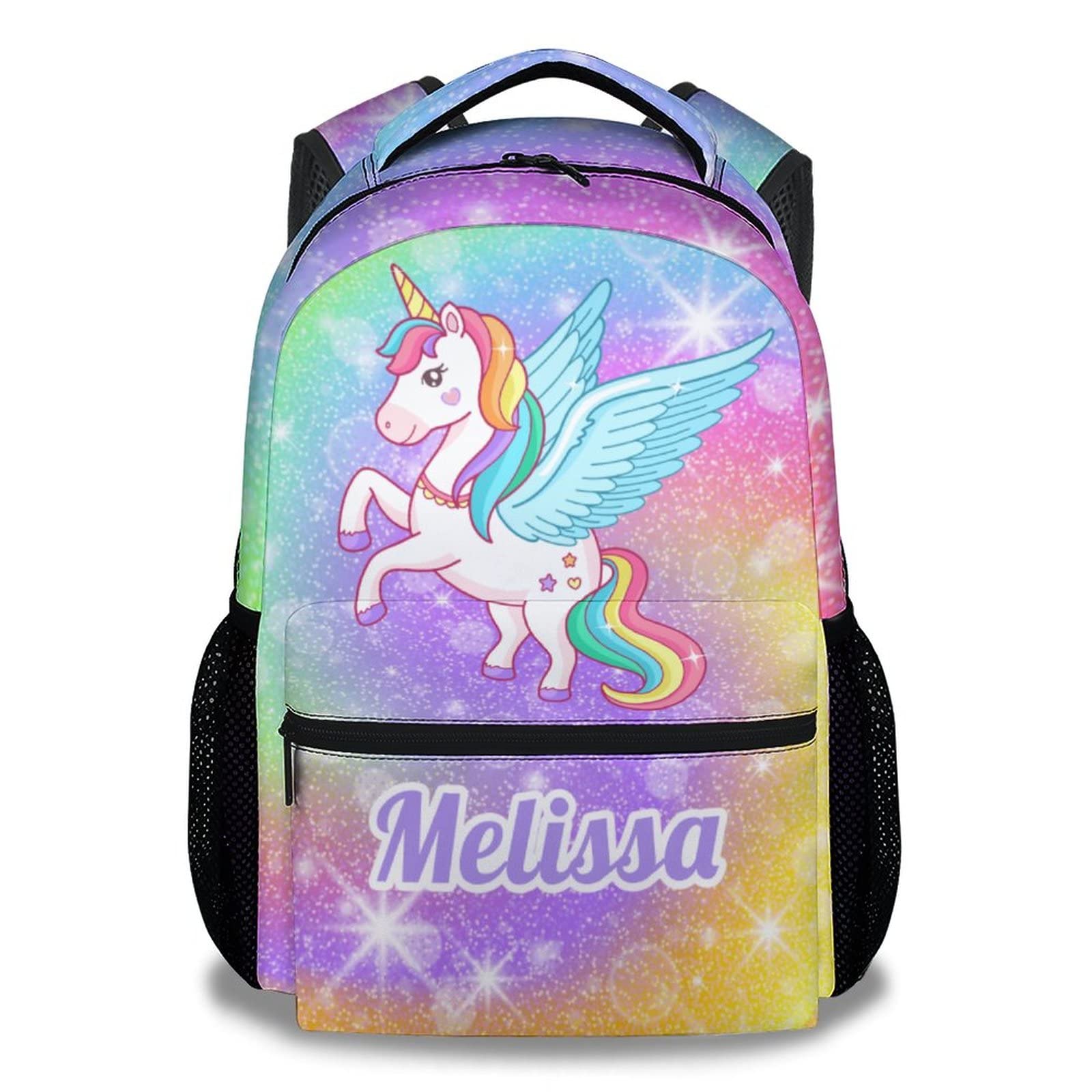 Homexzdiy Custom Unicorn Backpack for Girls, Personalized 16" Backpacks for School, Cute Lightweight Bookbag for Kids Students, Gifts for Unicorn