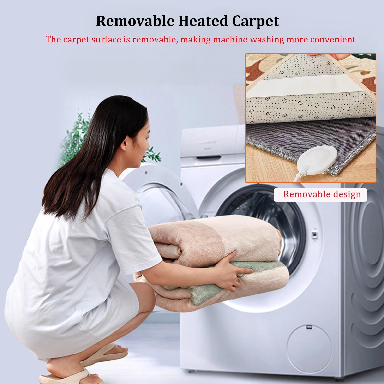 Alfombra eléctrica calefactable de grafeno, desmontable y lavable, con temporizador inteligente y temperatura ajustable. Alfombra de felpa suave y calefactable para cama(E,80 * 160cm)