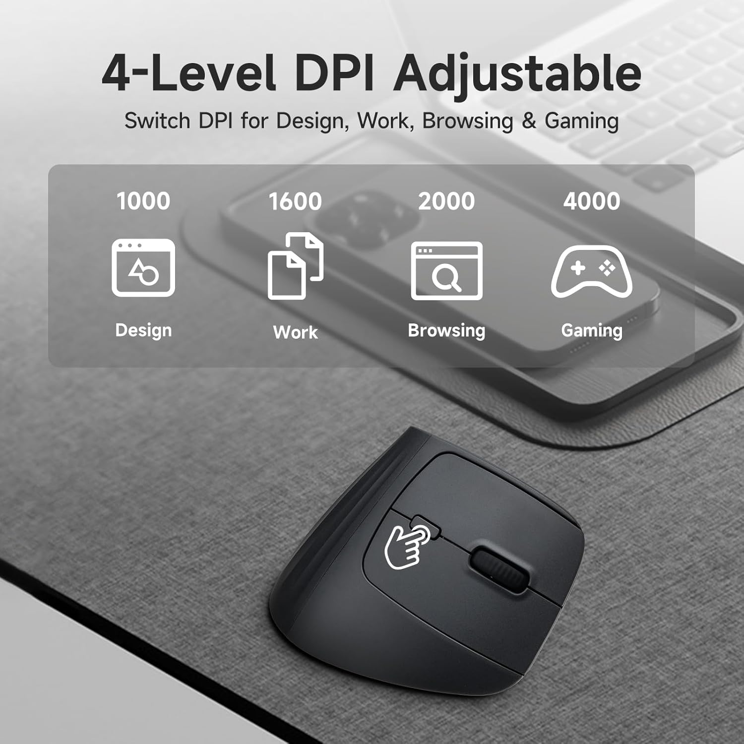 SANWA Wireless Ergonomic Mouse for Large Hands, Silent Click Vertical Mice with Removable Wrist Rest, 1000-4000 DPI, 3-Device (2.4G + 2 Bluetooth 5.4), Compatible with Mac, Windows, Laptop, PC, Black