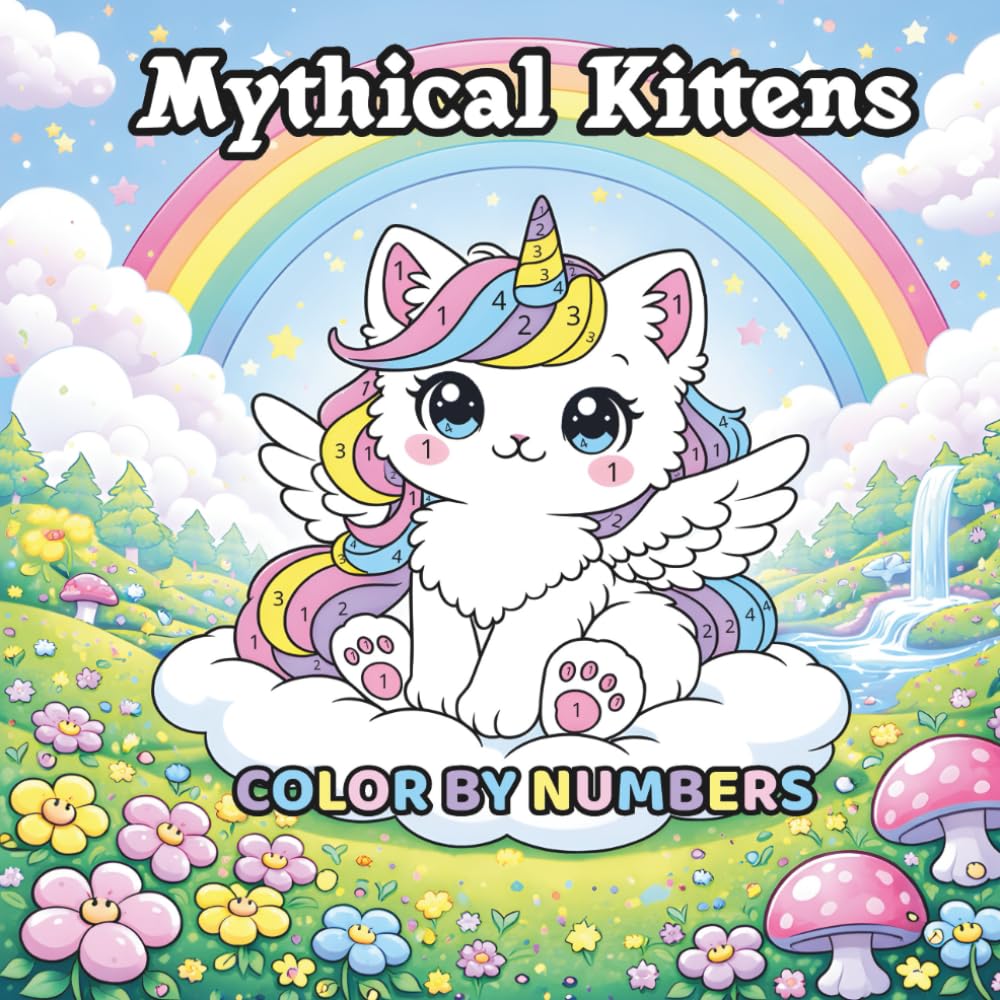 Mythical Kittens: Color by numbers: A Cute Fantasy Coloring Book kids and adults