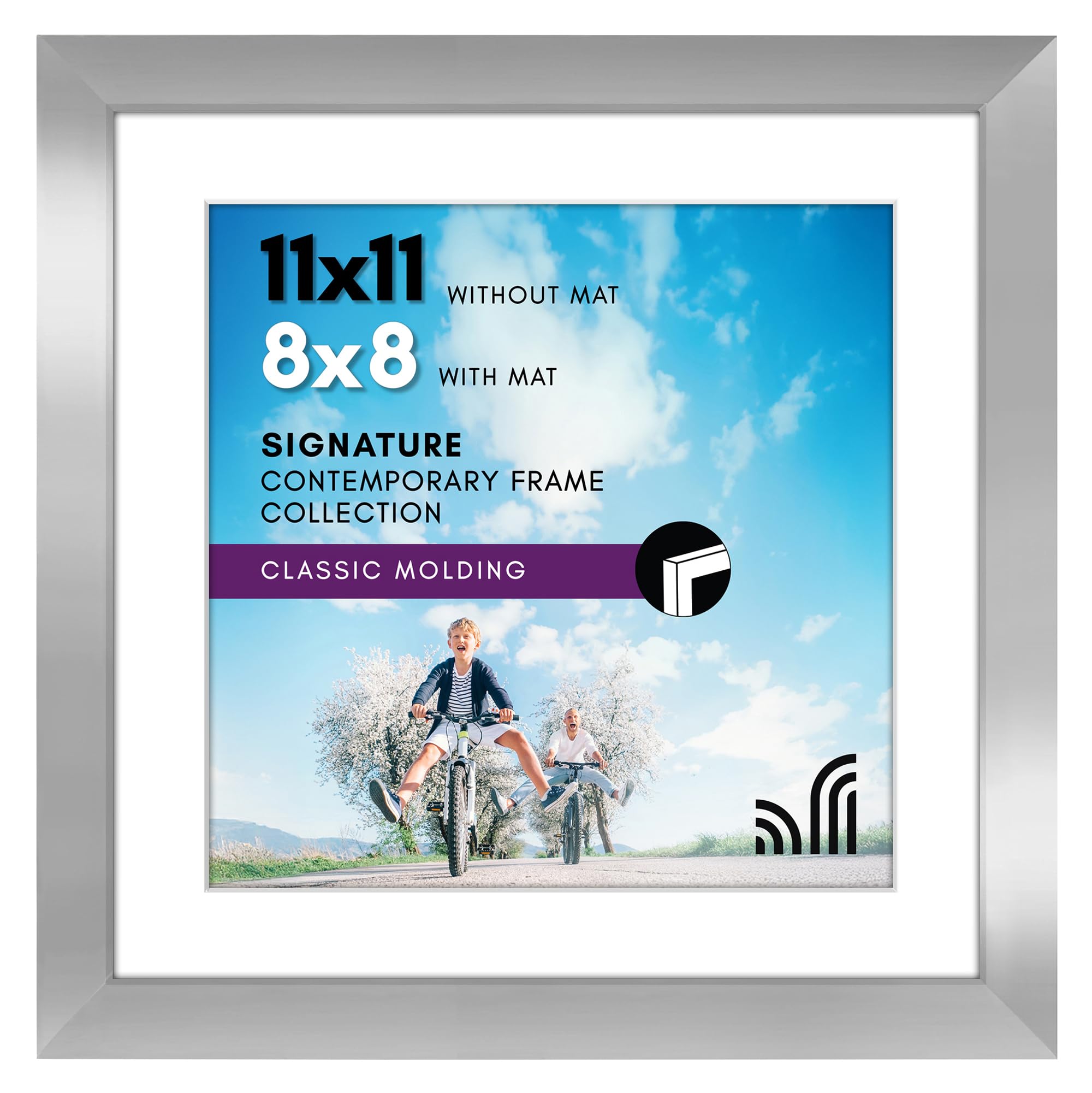 Americanflat 11x11 Picture Frame with Shatter-Resistant Glass - Use as 8x8 Frame with Mat or Display 11x11 Photo Without Mat - Signature Collection - Square Frames for Wall Display - Silver