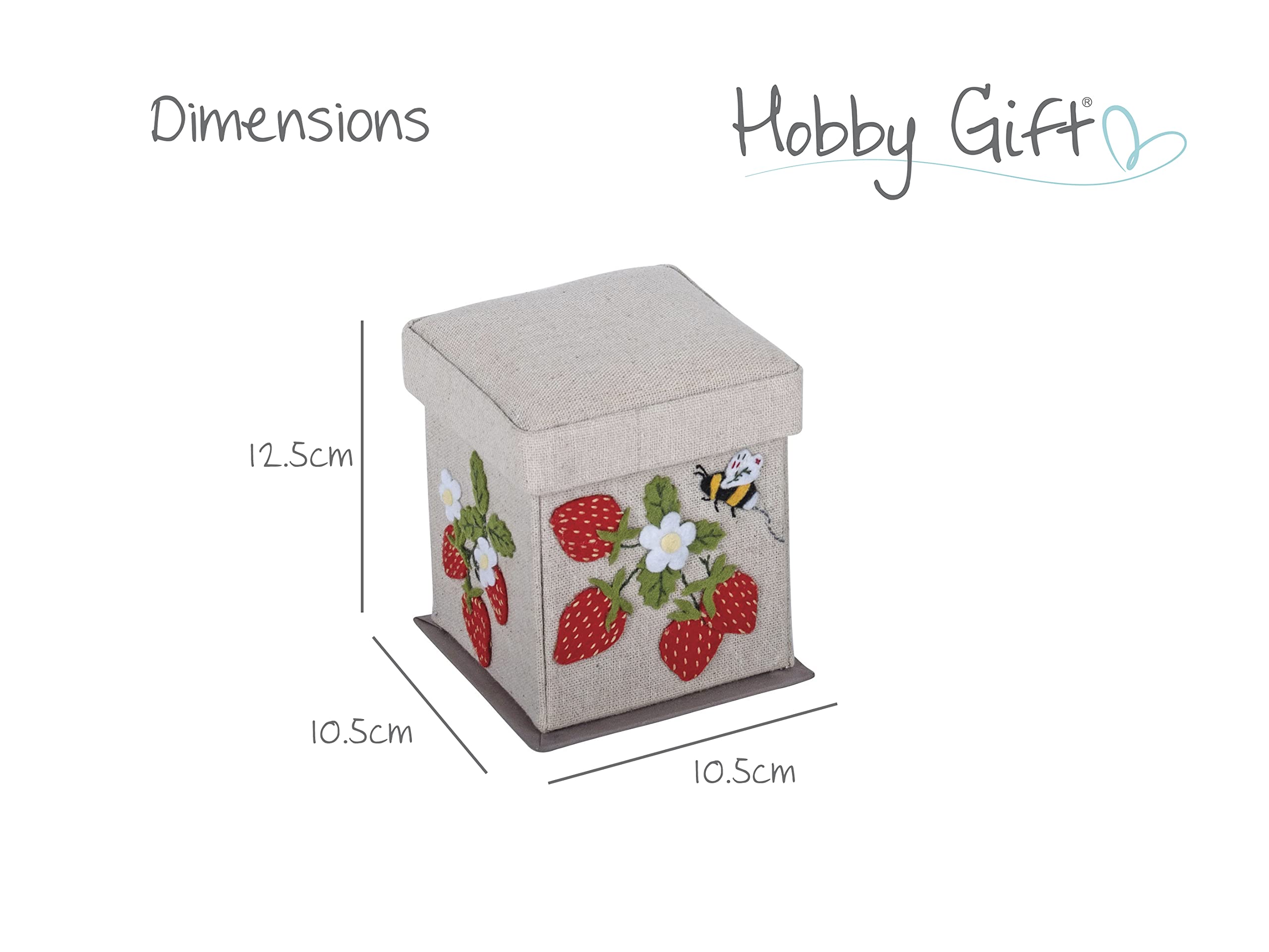 Hobby Gift Kit de costura relleno, cuadrado de estilo victoriano, 10,5 x 10,5 x 12,5 cm, fresas naturales