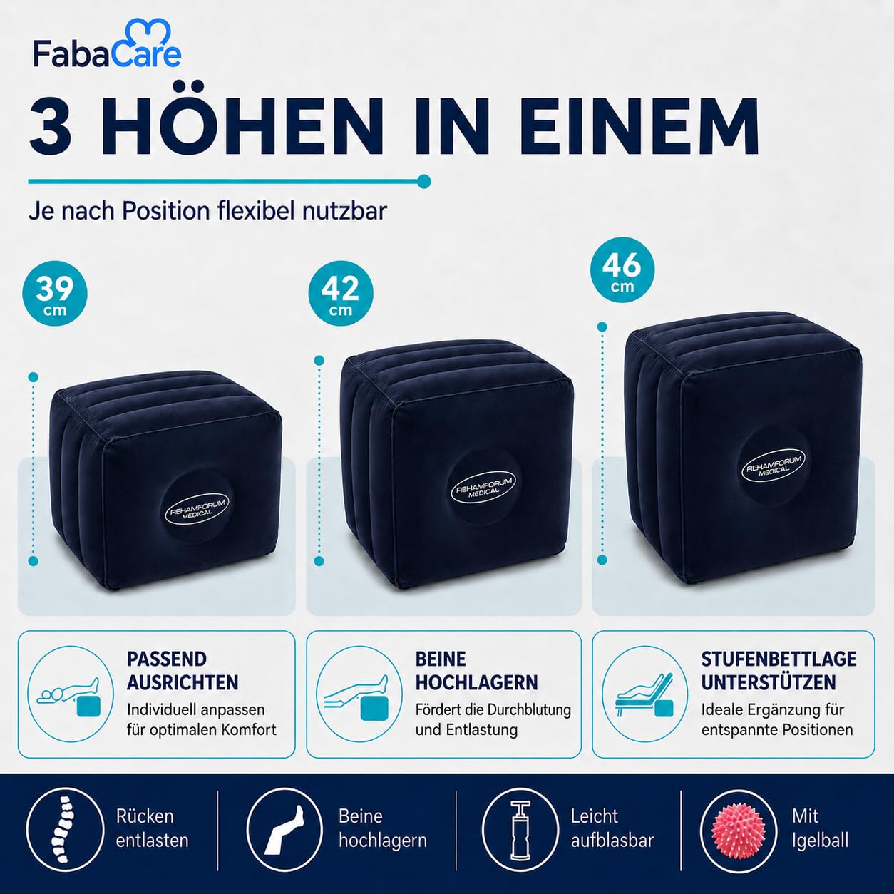FabaCare Cubo di sollevamento per gambe e palla da massaggio con riccio blu