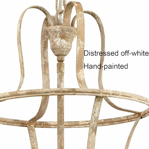 Miniatura 3 de Lámpara de araña francesa con 4 luces, color blanco envejecido, con cadena, moderna lámpara colgante de granja para cocina, isla y comedor