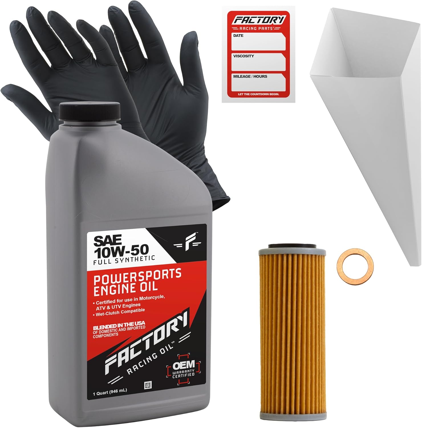 Factory Racing Parts 10W50 Oil Change Kit compatible with KTM 530 EXC/XC-W 2008-2012, 530 EXC-R/XCR-W 2008 2009-1 Quart