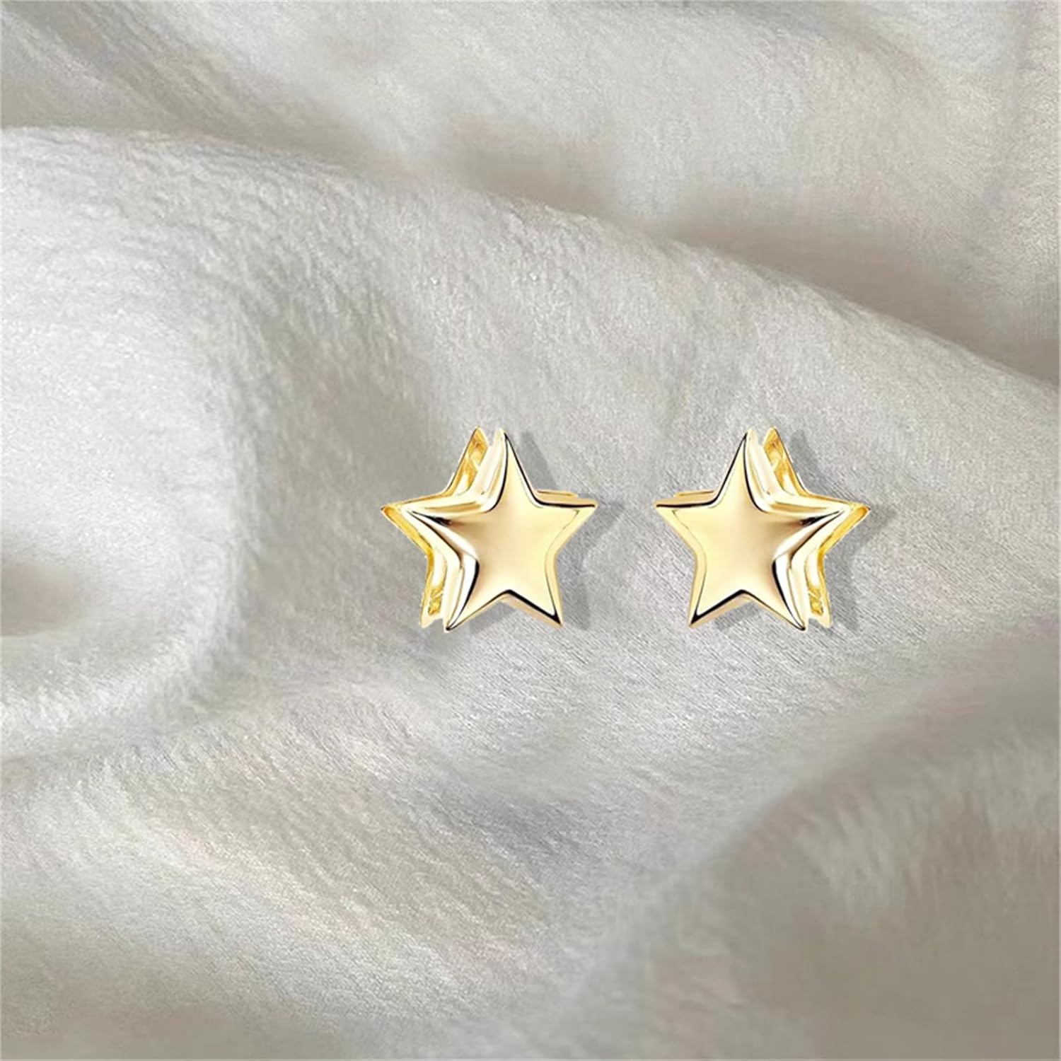 Dreuyet Star Earrings for Women Simple Gold Plated 3D Star Stud Earrings Charming Y2k Star Buckle Earrings - Image 2