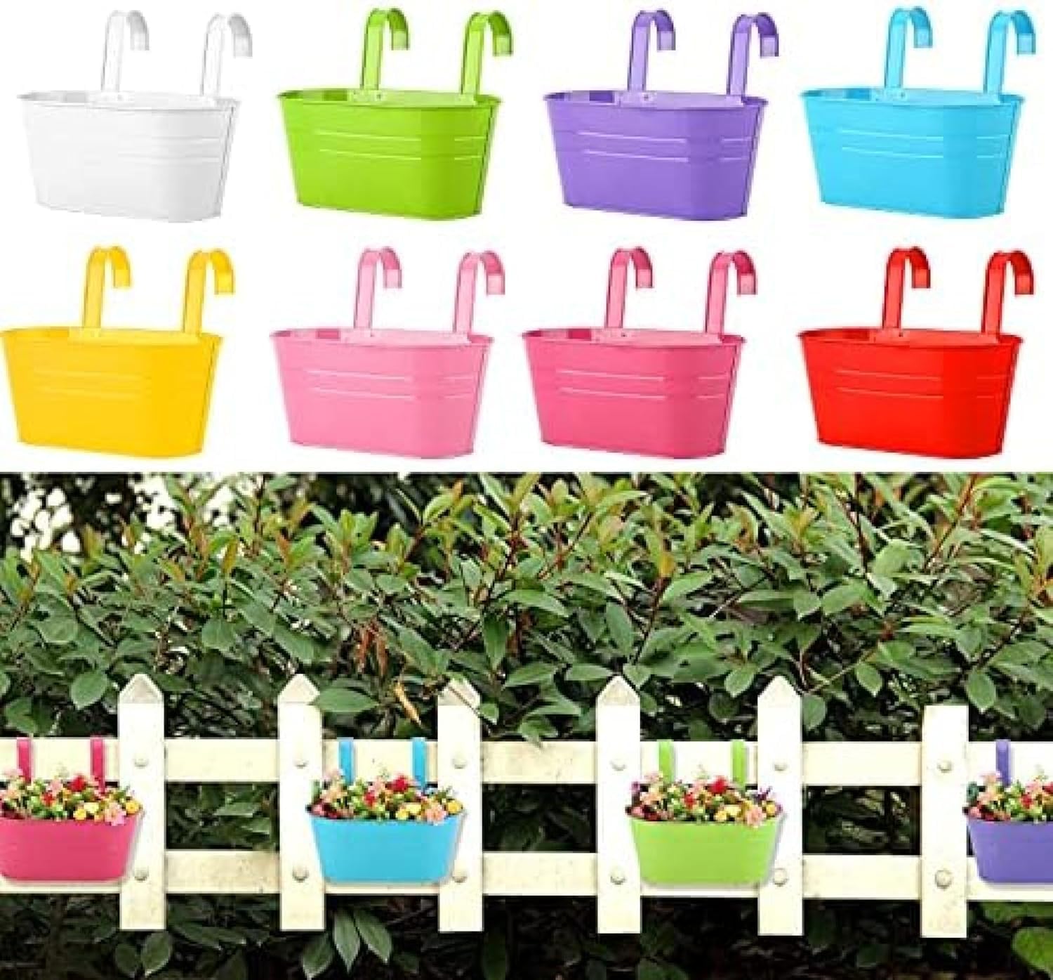 2 fioriere ovali da appendere in metallo blu, per balconi, giardini, decorazioni per fiori ed erbe, per interni ed esterni