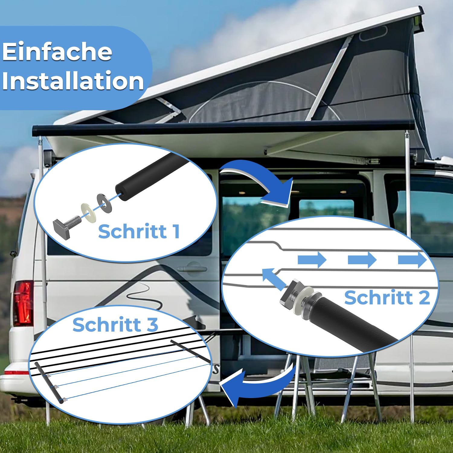 TOPOWN Camping Wäscheleine für VW California, Camping Wäscheleine für California T6 T6.1 (Ocean/Coast/Beach), Camping Wäscheleine Kederschiene für VW California T5 T6 T6.1, zubehör für VW T5 T6