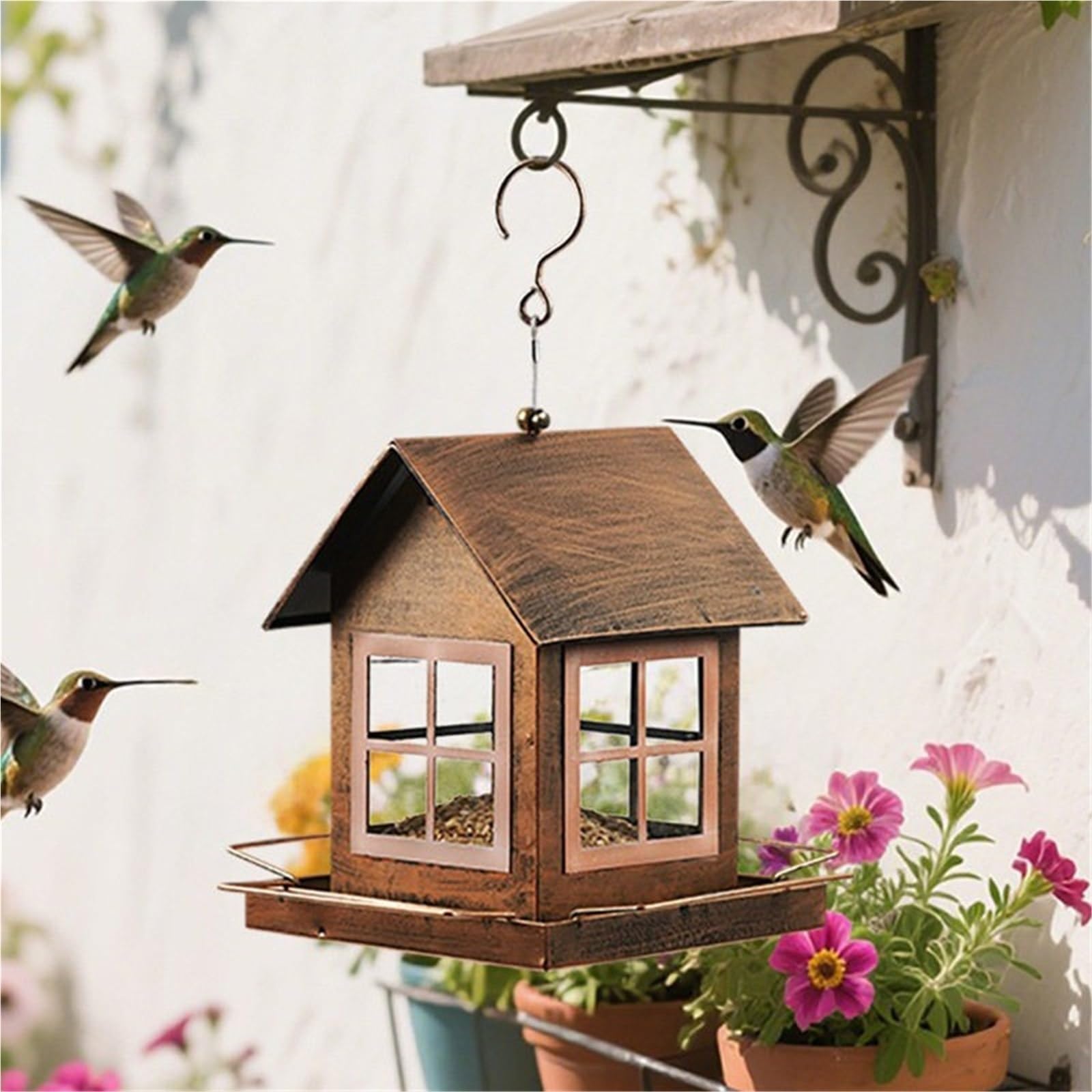 Hängendes Vogelfutterhaus aus Metall for den Außenbereich, wetterfest, großes Fassungsvermögen for Wildvögel auf der Gartenterrasse