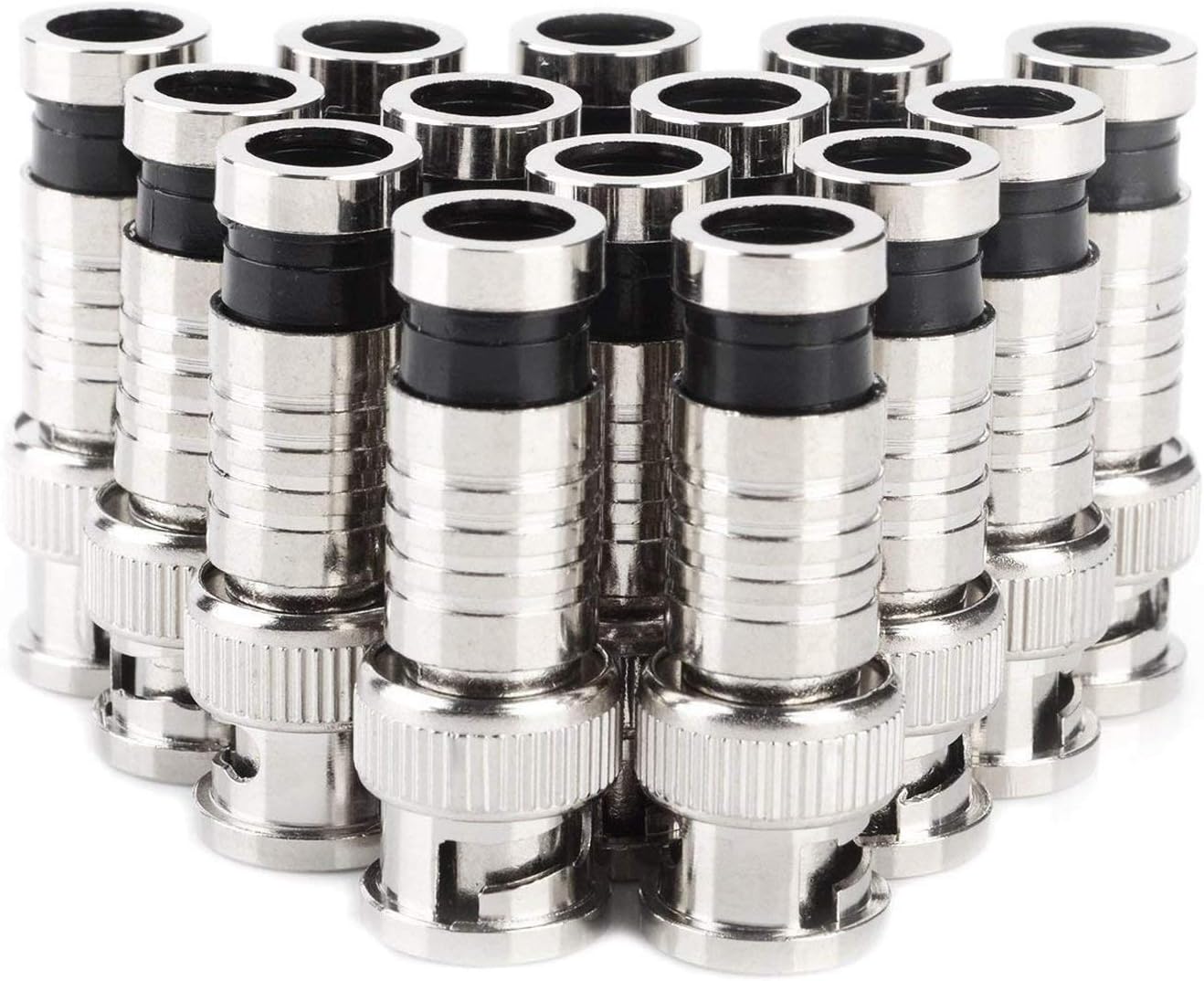 BNC Compression Connector,RG59 Crimper Video Plug Extension Coaxial Siamese Cable Connectors Coax Crimper Adapter 20PCS 75 Ohm Coupler with Copper Pin for CCTV Home Security Camera Antena System