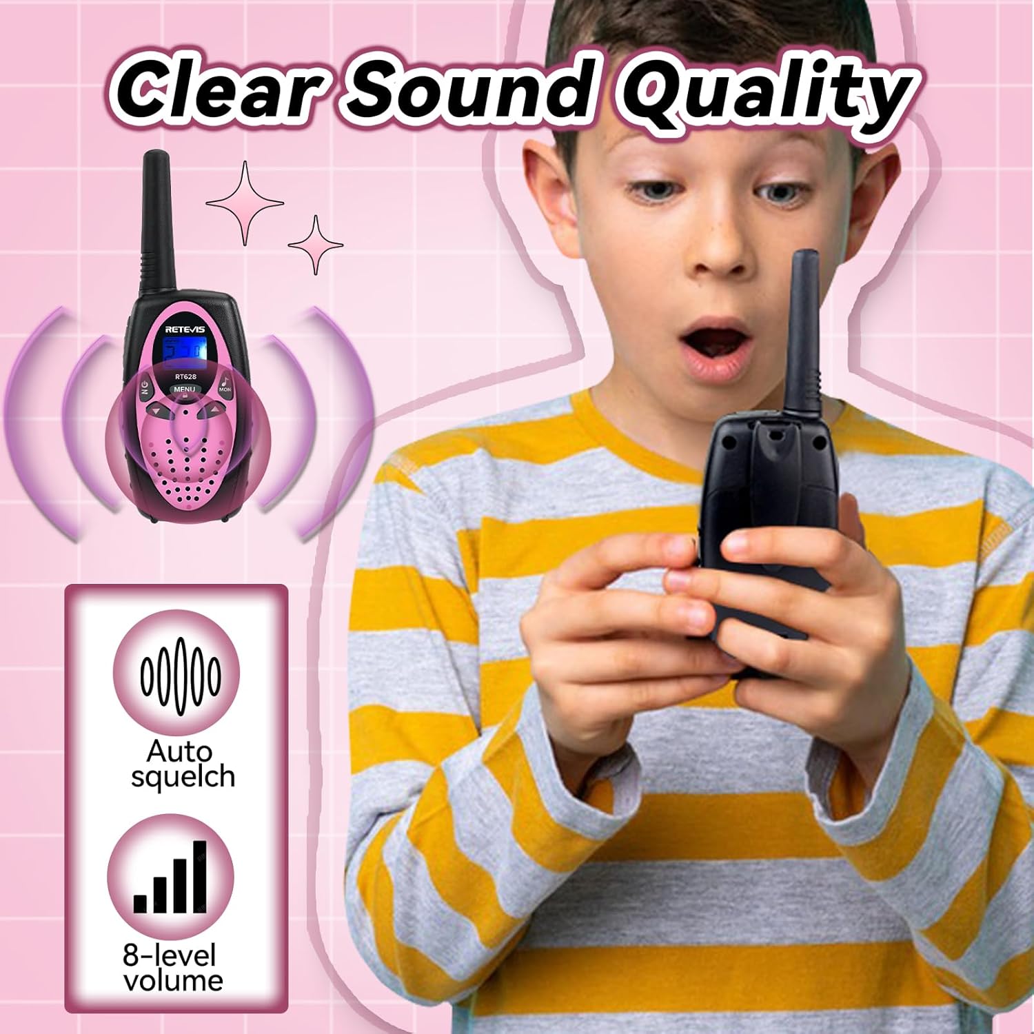 Retevis RT628 Kids Walkie Talkies for Boys (2 Pcs Black) Bundle with RT628 Walkie Talkies for Kids, Toys Gifts for 6-12 Year Old Girl Long Range 2 Way Radio for Camping Hiking