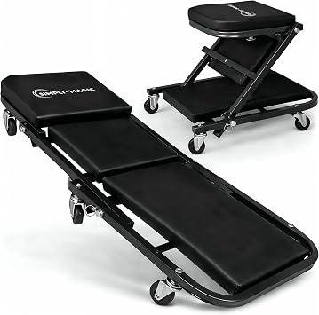 SIMPLI-MAGIC Foldable Z Creeper 2-in-1 Rolling Car Creeper & Seat, Adjustable Roller Garage Chair Lay Down or Sit, 330LBS Capacity Low-Profile Under Car Creeper with 6 Swivel Casters, Black