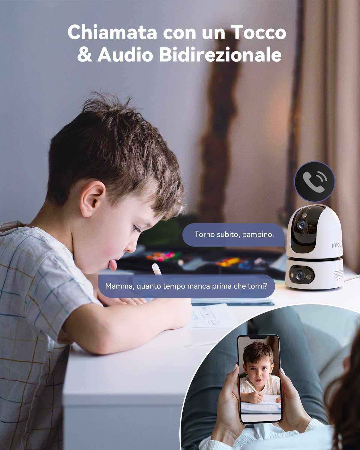 Imou 4K(4MP+4MP) Telecamera WiFi Interno con Doppia Lente, 360°Copertura | 5/2,4Ghz, con un Tocco di Chiamata, Rilevamento Umano/Animali, Tracciamento Intelligente, Visione Notturna a Colori