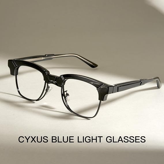 Cyxus Browline Frame Glasses Blue Light Glasses for Men Women UV Protection Lightweight Computer Glasses for Screen(8557T01 Black)