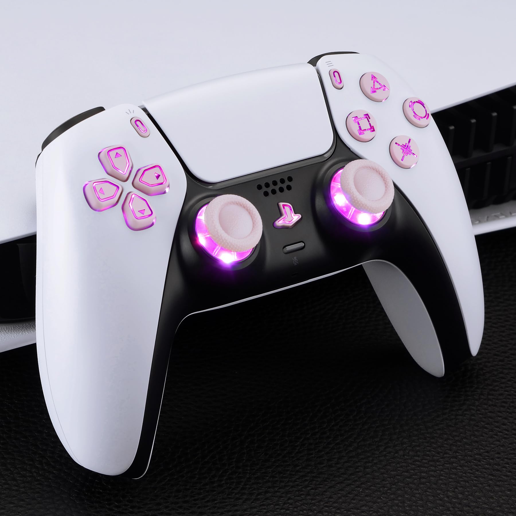 eXtremeRate Multicolore Tasti Luminosi per ps5 Controller BDM-030/040/050,D-pad Levette Analogiche Pulsanti DTF V3 LED Kit Ricambio per ps5 Joystick(Senza Controller)-Rosa