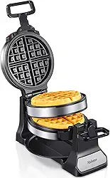 Yabano Máquina de waffle belga – ferro de waffle rotativo profissional com tecnologia de dupla flip, placas antiaderentes, bandeja coletora removível e alças de toque frio, design de aço inoxidável