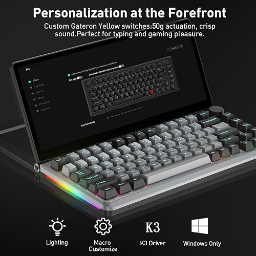Miniatura 4 de Teclado mecánico K3 con pantalla táctil 82 teclas PBT intercambiables, interruptores Gateron G Yellow Pro - para WindowsMacAndroidSwitchXboxPS4PS5