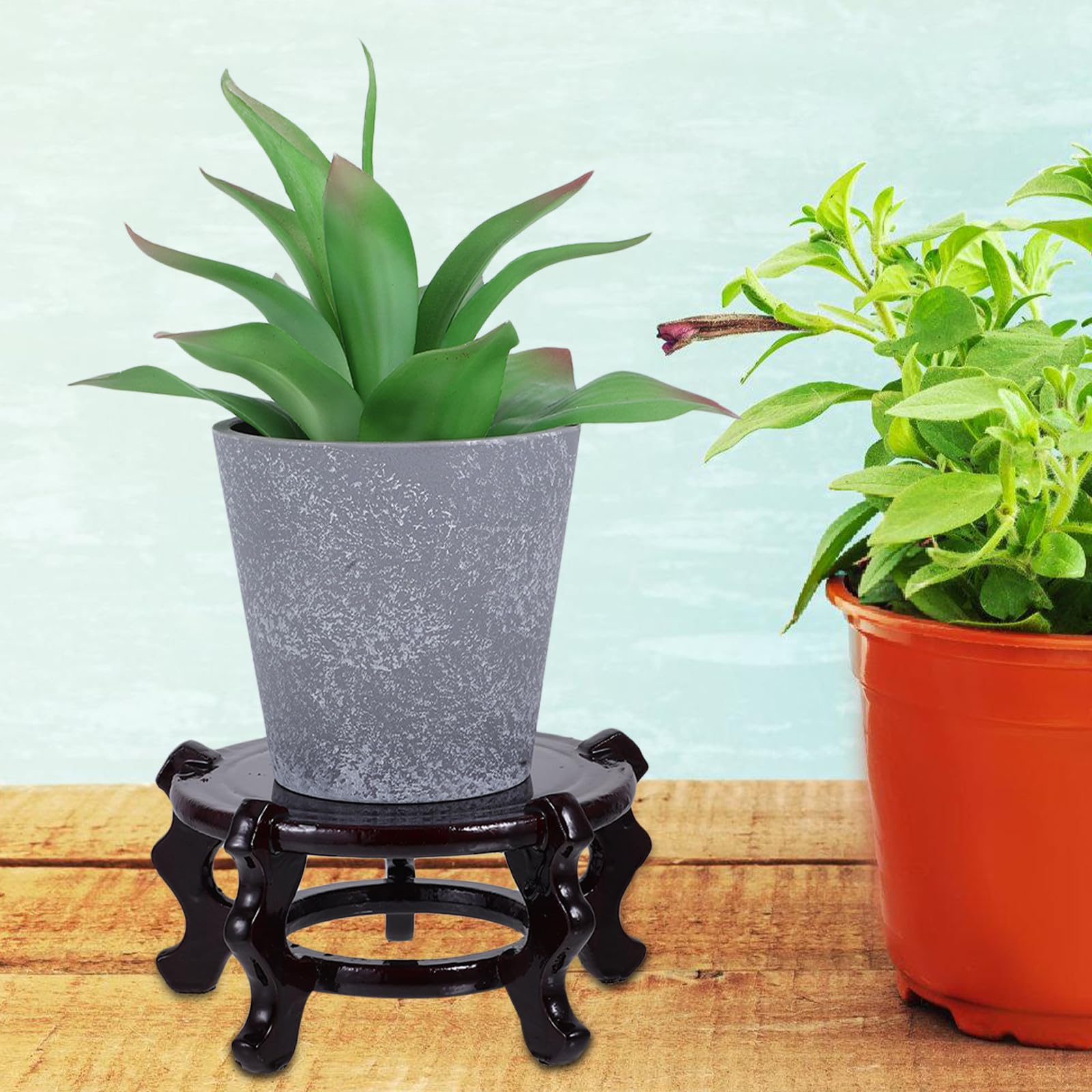 NOLITOY Soporte para Macetas de Madera Maciza Marrón, Base Redonda Resistente para Plantas Interiores, Estante Creativo de 2 Piezas Adecuado para Cualquier Rincón del Hogar