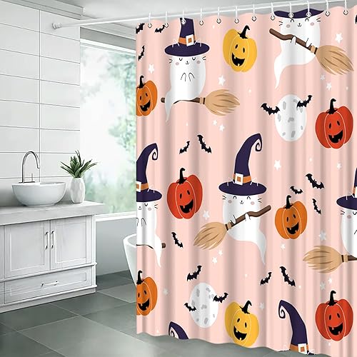 Miniatura 5 de Cortina de ducha de Halloween, linda calabaza espeluznante luna llena, bruja, gótica, terror, aterradora, gótica, misteriosa, mágica, decoración de