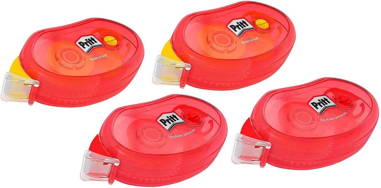 Pritt 9HZCGXBP1X Compact Non-Permanent Adhesive Roller for Removable and Permanent Adhesive, Tape Length 10 m, Tape Width 8.4 mm, Economy Set with 4 Adhesive Rollers